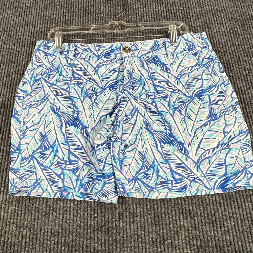 Lilly Pulitzer Jayne Stretch Shorts Womens Size 6 Blue Floral 7" Inseam Casual
